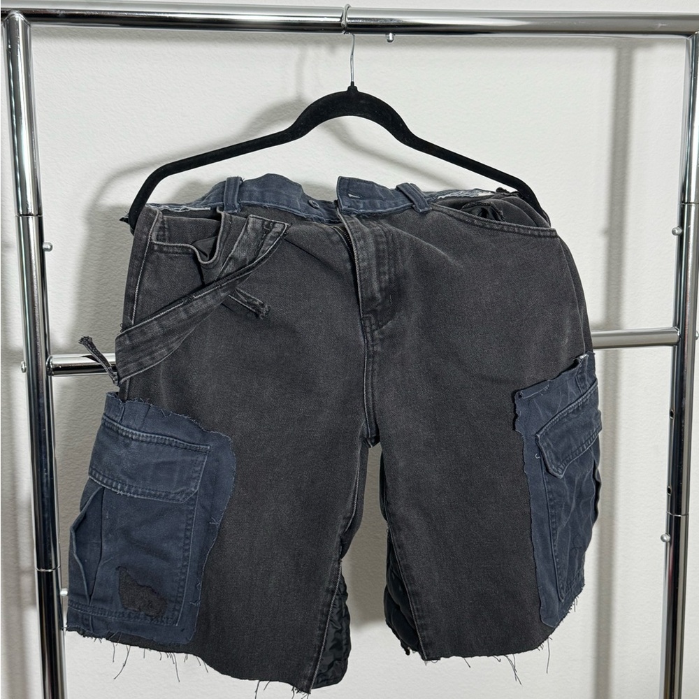 Men's Black Patch Work Cargo Shorts Bizzare